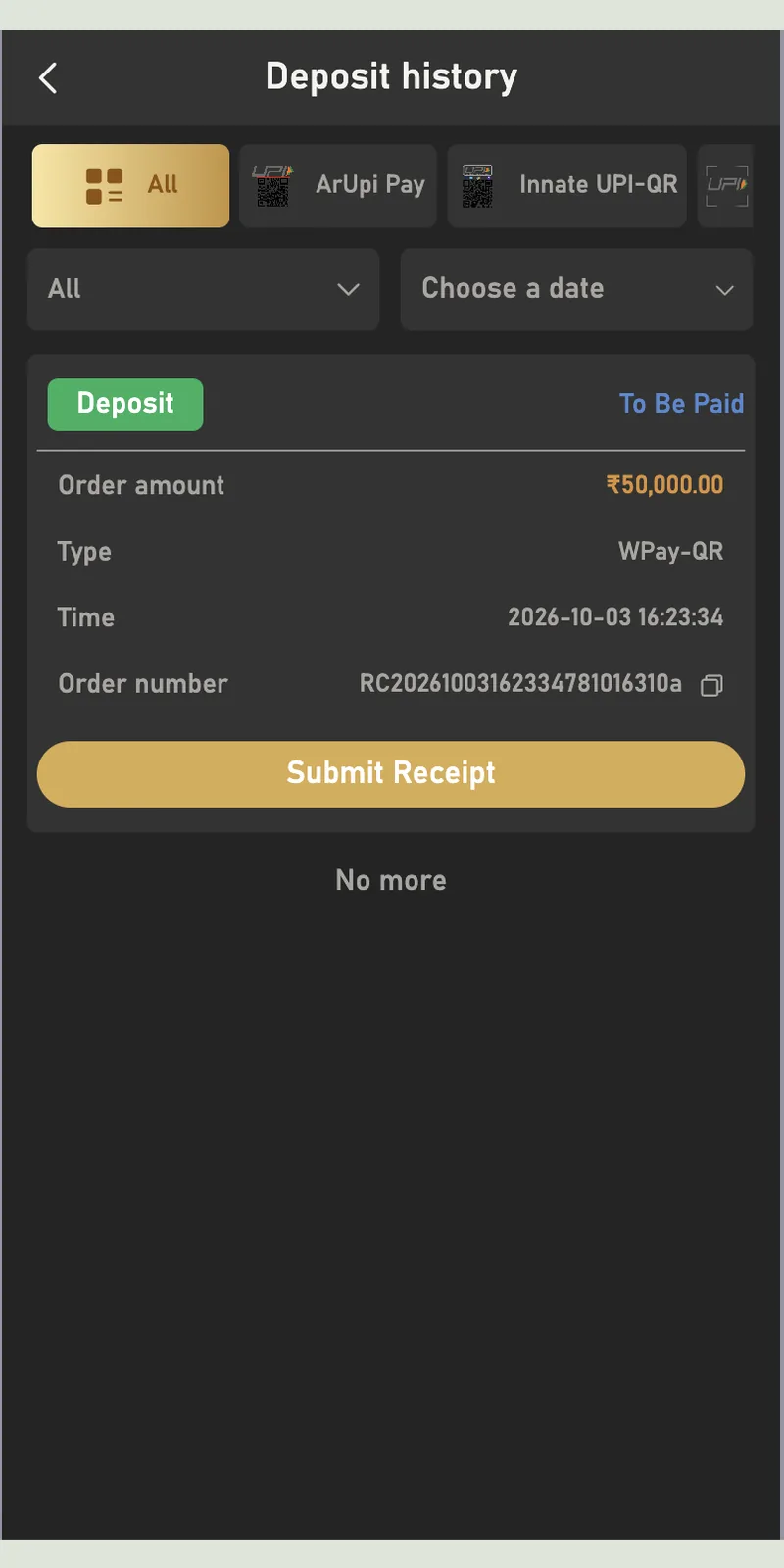 TP Play deposit history
