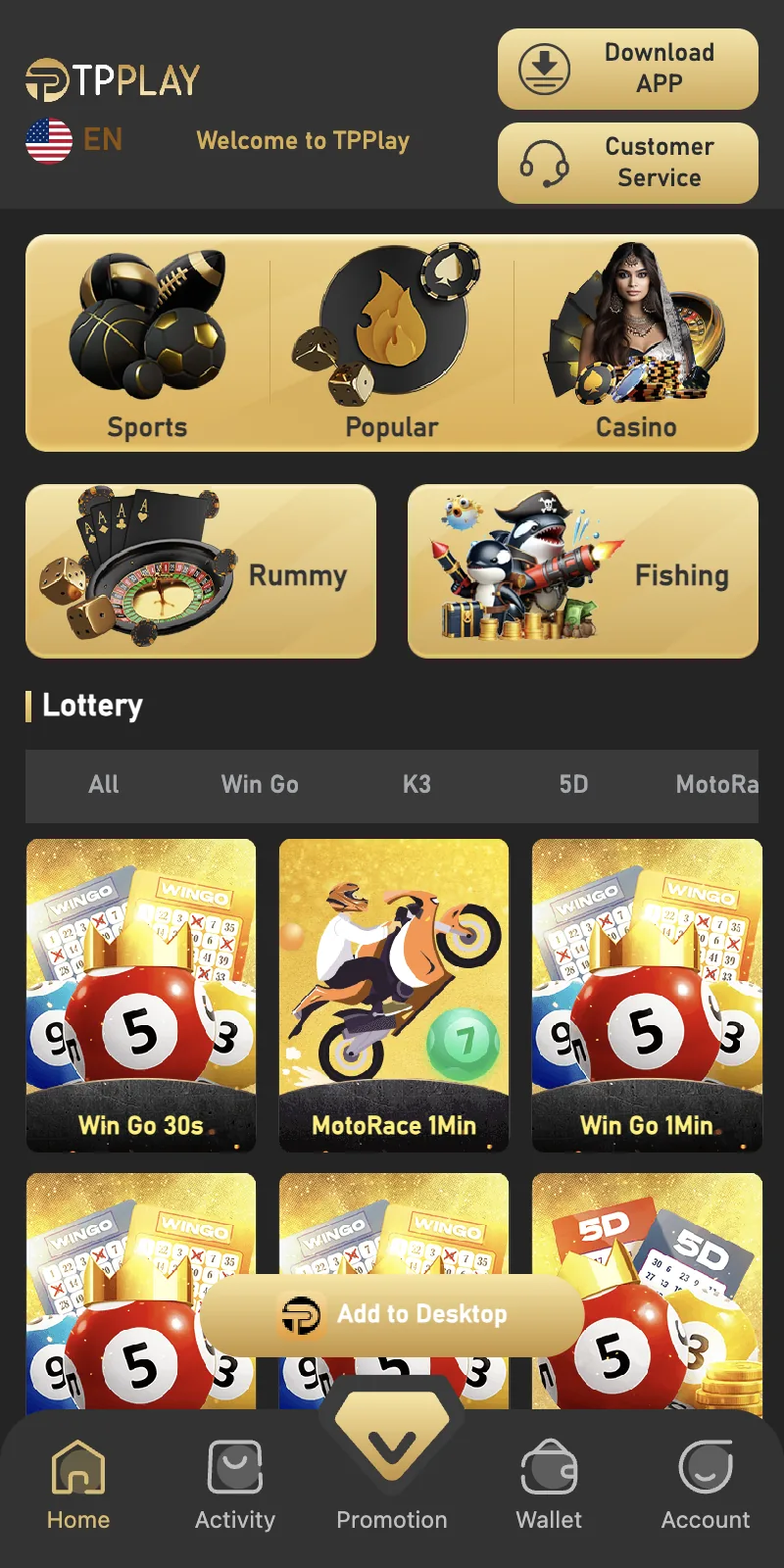TP Play win go and motorace game list